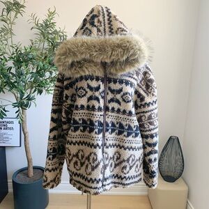 Korean Fair Isle Sherpa Fur Hood Jacket XL